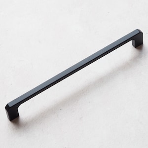 Matt Black Kitchen Cabinet Handle 192mm Slim Squared Angular Cupboard ...