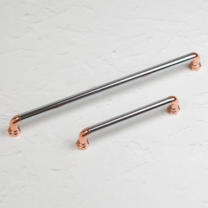 Polished Chrome & Rose Gold Copper Kitchen Cabinet Handles 160mm 320mm Bathroom Bedroom Door Drawer Wardrobe Steampunk Industrial Pipe