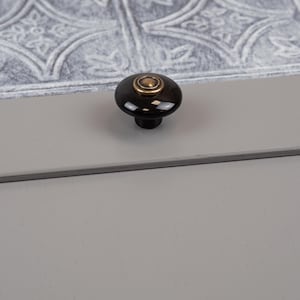 36mm Black Ceramic Cabinet Knob Stepped Round Mushroom Kitchen Pull Door Drawer Dresser Cupboard Furniture Upcycle Replace Renovate Refurb