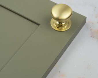 Brushed Brass Kitchen Cabinet Smooth Round Knob 42mm Pull Bathroom Bedroom Furniture Cupboard Door Drawer Soft Gold Yellow
