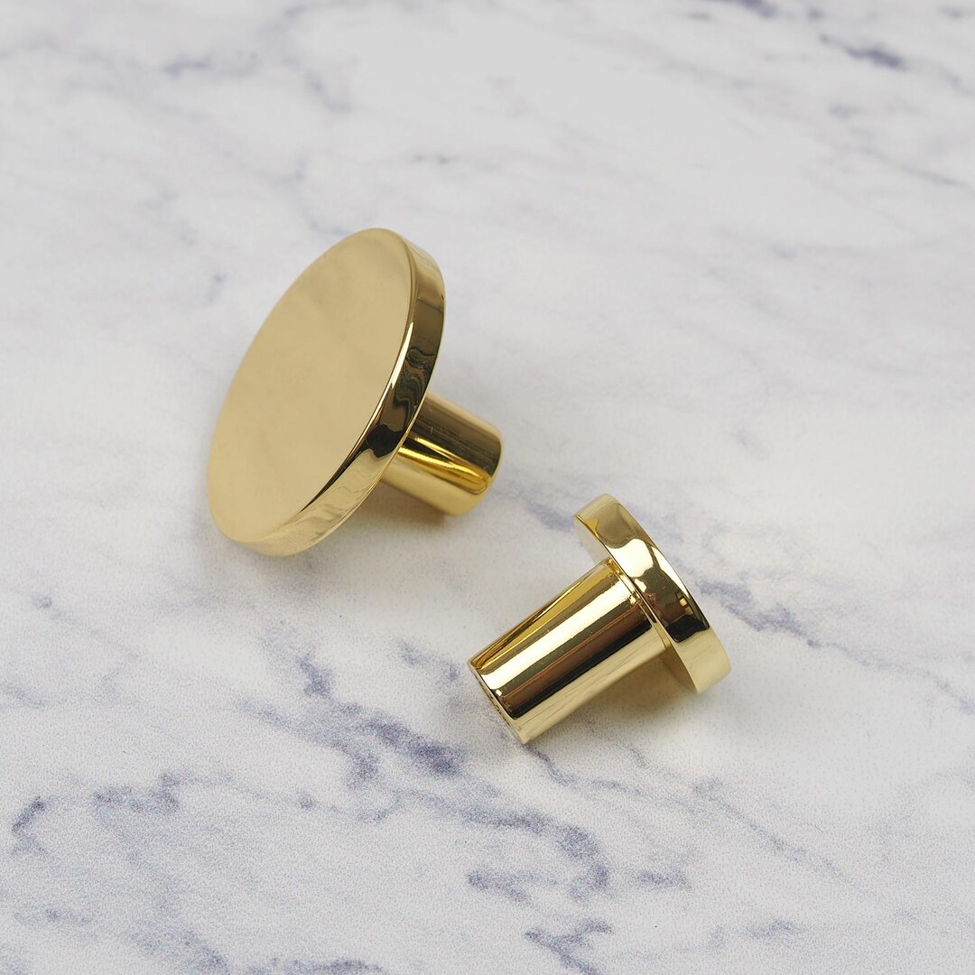 Modern Polished Brass Cabinet Knobs Round Minimalist Circle Disc ...