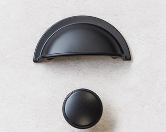 Matt Black Shaker Kitchen Cabinet Cup Handle 64mm & Round Knob Cupboard Door Drawer Wardrobe Furniture Replacement Upcycle