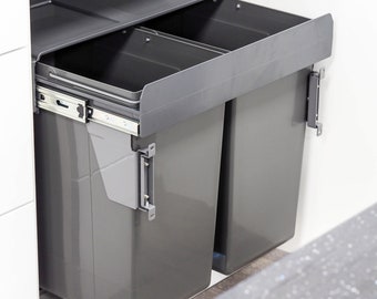 Contenedor de reciclaje de residuos de cocina extraíble de 90L para unidad de 600mm, Base de puerta con bisagras montada debajo del contenedor de basura del mostrador