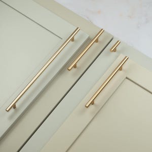 Gold Brass T Bar Cabinet Handles Kitchen Bedroom Bathroom Furniture Door Drawer Pulls 128mm 160mm 320mm Upcycled Renovation