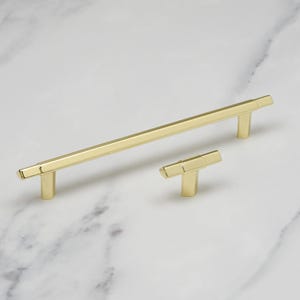 Polished Brass Triangle Bar Handle & Knob Gold T-Bar Pull Statement Kitchen Cupboard Cabinet Door Drawer Furniture Wardrobe Replace Hardware