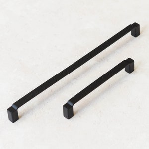 Matt Black Kitchen Cabinet Square D Handles 160mm & 320mm Long Bathroom Cupboard Door Drawer Pull Wardrobe Dresser Furniture Replacements