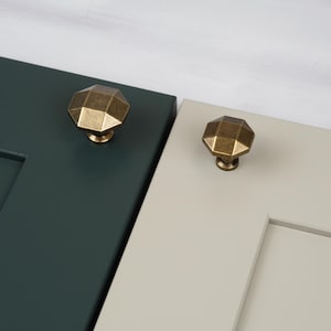 Antique Brass Cabinet Knobs Octagonal 32mm 27mm Dark Gold Cupboard Drawer Door Pull Kitchen Upcycle Renovate Refurb Replace