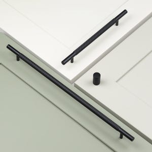 Matt Black Knurled Bar Handles & Round Knob Modern Kitchen Cabinet Cupboard Door Drawer Wardrobe Pulls Industrial Furniture Upcycle Hardware