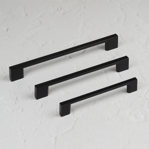 Matt Black Kitchen Cabinet Slim Square D Handles 128mm 160mm 192mm Cupboard Drawer Door Pull Wardrobe Furniture Replacement Upcycle