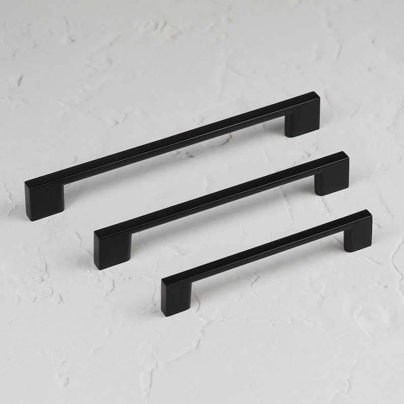 Matt Black Kitchen Slim Square D Handles 128mm 160mm Etsy