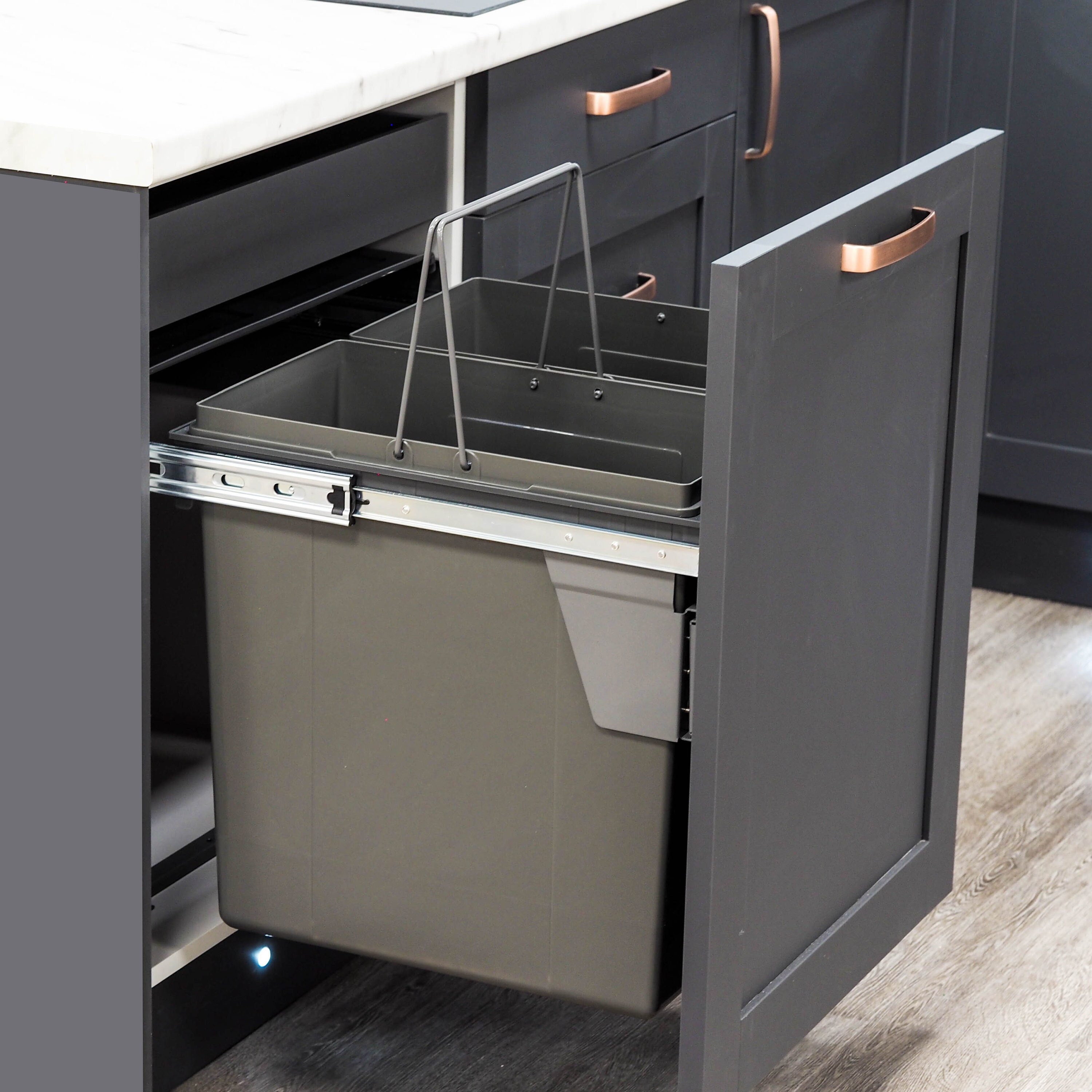 90L Dark Grey Pull Out Kitchen Bin for 600mm Cabinet Soft Close 2