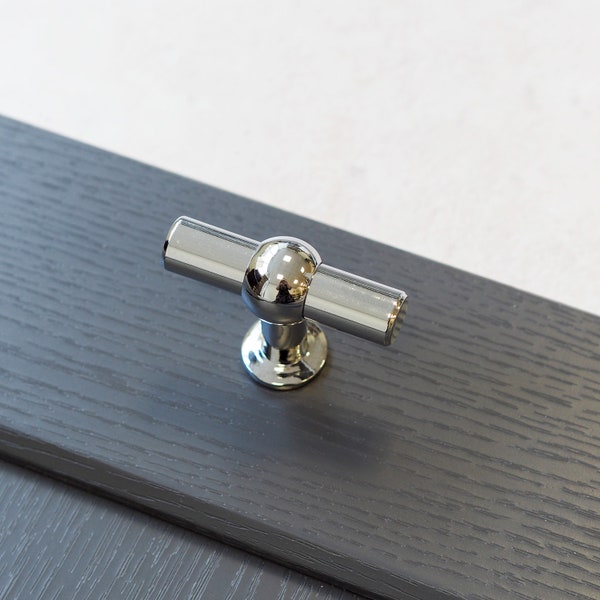 Cromo pulido moderno gabinete de cocina T barra perilla tirador baño dormitorio armario cajón armario plata