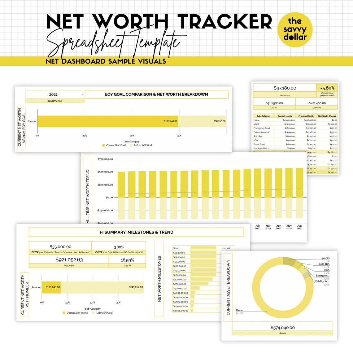 Net Worth Tracker Personal Finance Spreadsheet Template Etsy