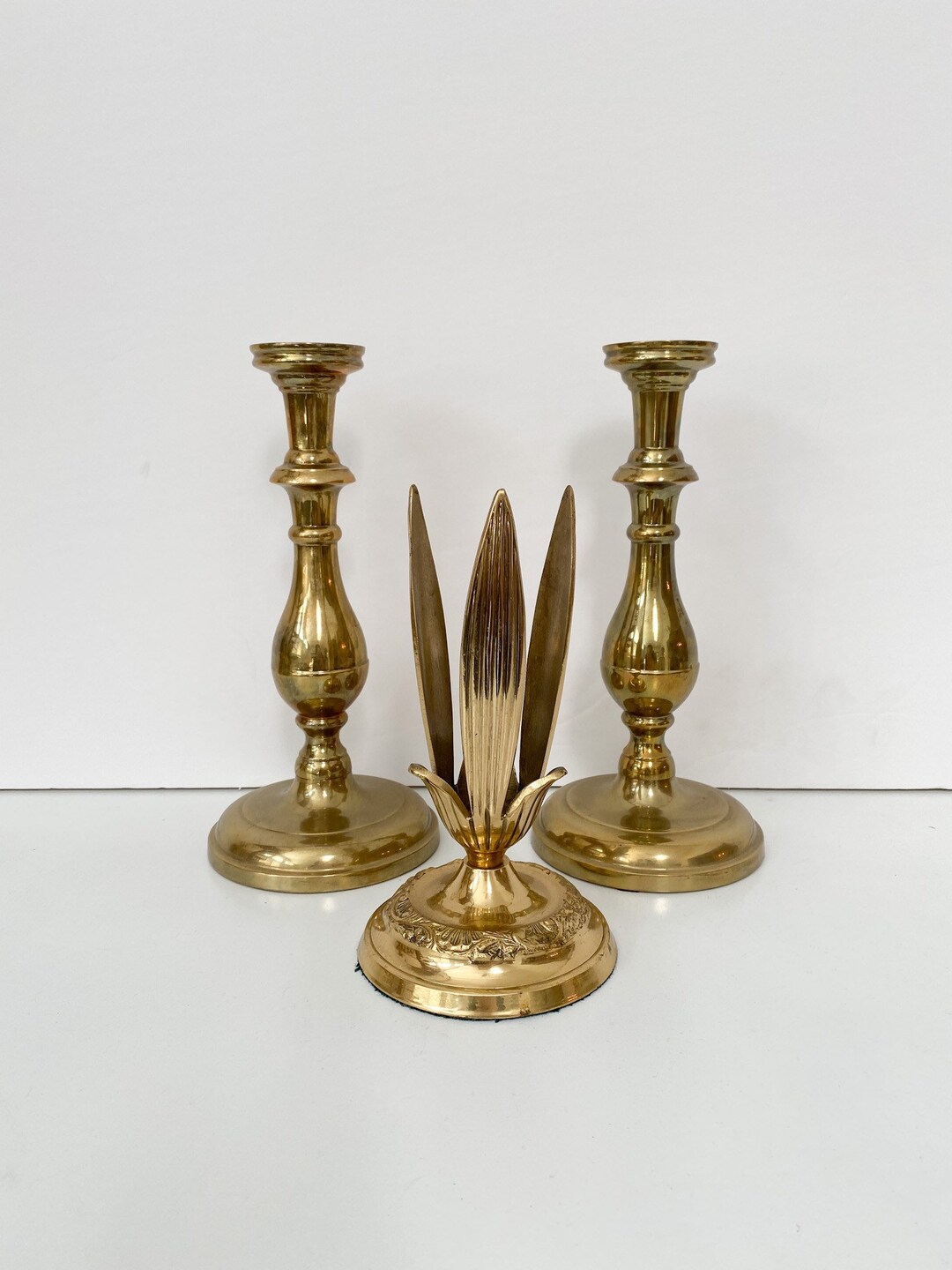 Vintage Brass Candleholders Metal Candlesticks Etsy