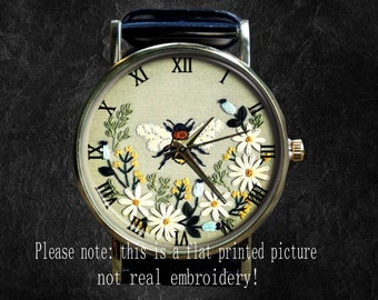Cute little bee non-embroidery watch,Personalized watches, men's watches, Men's goth bat watch, unique watches