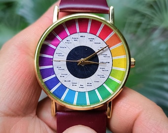 Vintage Color Wheel | Art | Leather Watch | Women's|Men's Watch | Birthday Gift | Wedding | Gift Ideas | Jewelry | Fashion Accessory