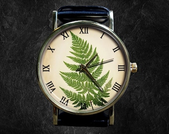 Fern--Plant Watch| Quartz watch|  Leather Watch | Ladies Watch | Mens Watch | Unisex | Birthday Gift | Handmade