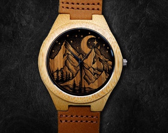 Vous êtes la lune et les étoiles sur ma montagne, montre ampli, montre unisexe, montre en bois de bambou, cadeau personnalisé pour Noël, anniversaire