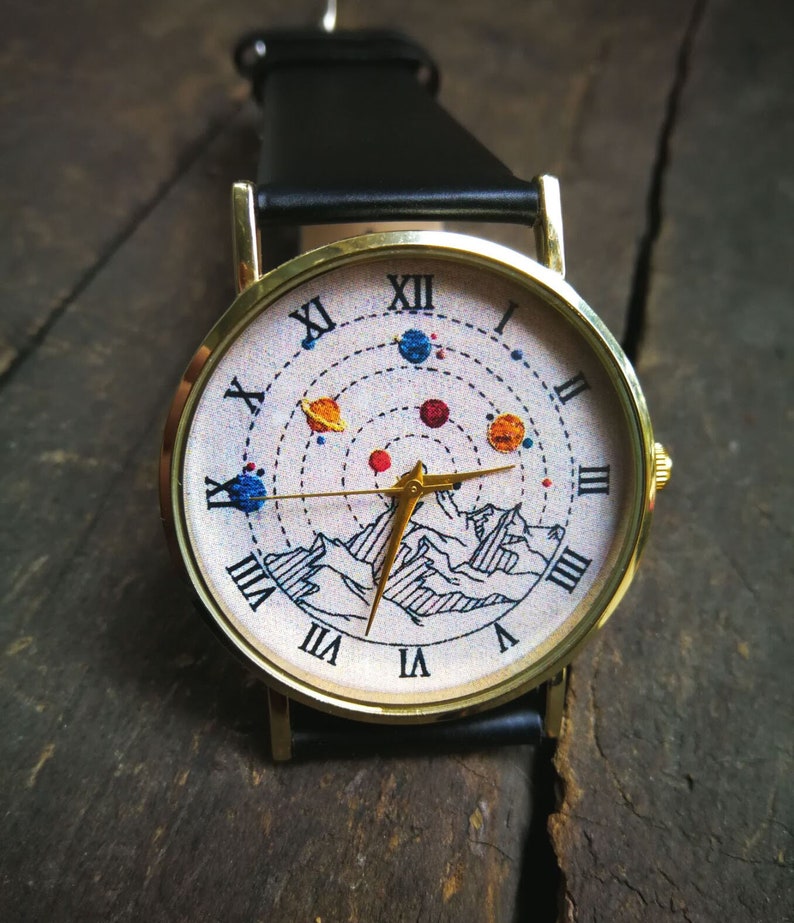 Horloge zonnestelsel, bedrukking/afbeelding NIET anglicaan, uniseks horloge, metalen horloge, gepersonaliseerd cadeau voor verjaardag, jubileum en festival afbeelding 2