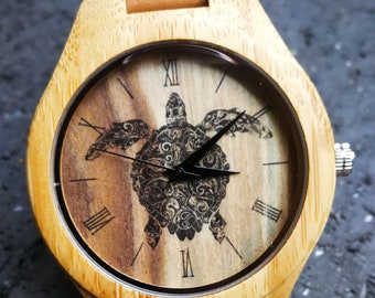 So ruhig und beruhigend wie eine Schildkröte Uhr, Tyrannosaurus Liebhaber Uhr, Unisex Uhr, Bambusuhr aus Holz, personalisiertes Geschenk zum Geburtstag,