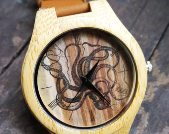 Octopus Love entangles you watch , Personalized watches, Unisex Watch,  Wooden Watch,  Gift for Christmas, Birthday