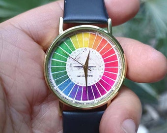 Vintage Color Wheel | Art | Leather Watch | Women's|Men's Watch | Birthday Gift | Wedding | Gift Ideas | Jewelry | Fashion Accessory