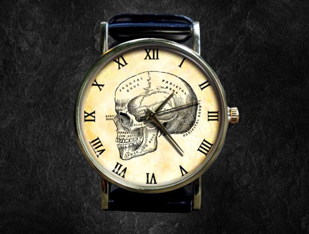 Vintage Human Skull Watch | Human Anatomy Watch | Leather Watch ...