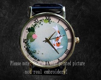 Japanese Koi Watch| Quartz watch|  Leather Watch | Ladies Watch | Mens Watch | Unisex | Birthday Gift | Handmade