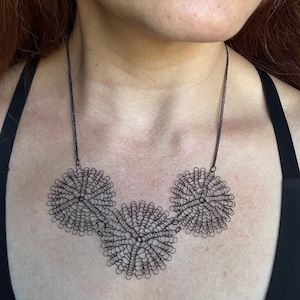 Delicate Necklace Wire Crochet Necklace Circular Crochet Necklace Lightweight Necklace Bold statement Necklace Lacy Necklace