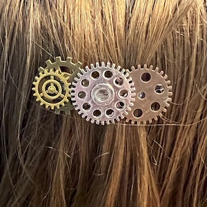 Steampunk Gears Barrette Metal Gears 2.5&quot; Gear Barette Steam Punk Hair Accessories Steampunk accessory Punk Hair Clip French Barrette