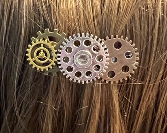 Large 3” Steampunk Gears Barrette Metal Gears Gear Barette Steam Punk Hair Accessories Steampunk accessorie Punk Hair Clip French Barrette