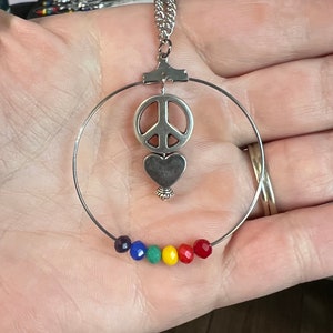 Peace Love and Pride Necklace Pride Jewelry Pride Necklace Beaded Necklace Peace Love Happiness Unisex Necklace Unisex Jewelry Pride Themed