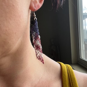 American Flag Earrings Wire Crochet Earrings USA Flag Earrings Red White and Blue Jewelry Crochet Jewelry Lightweight Earrings Sparkly