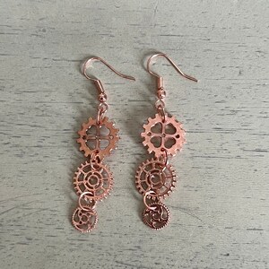 Rose Gold Steampunk Earrings Gear Earrings Drop Earrings Steampunk Jewelry Long Dangle earrings Halloween earrings Steampunk Bridal Jewelry