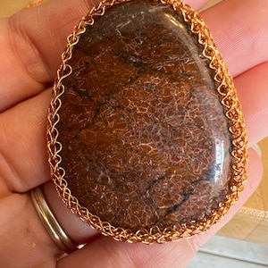 Fossilized Coral Necklace wire crochet pendant stone pendant wire wrapping jewelry crochet necklace fossil jewelry coral jewelry pendant
