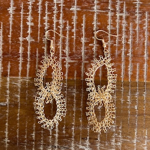 Linked Wire Crochet Earrings Gold Earrings Lightweight Earrings Light Weight Earrings Delicate Earrings Gold Drop Earrings Crochet Jewelry