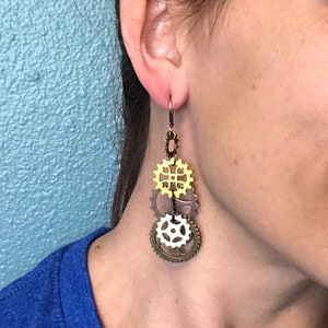 Steampunk Earrings Gear Earrings Drop Earrings Steampunk Jewelry Long Dangle earrings Halloween earrings Steampunk Bridal Jewelry