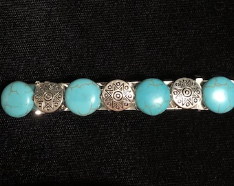 Turquoise and silver Barrette sun beads beaded barrette Turquoise barrette Turquoise beads silver bead barrette Southwestern style barrette