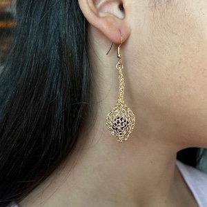 Hidden Pearl Drop Earrings Wire Crochet Earrings Pearl Earrings Gold Earrings Drop Earrings Lightweight Earrings Gold Formal Earring Sparkly