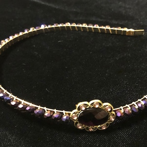 Purple and Gold Headband Purple bead jewelry Purple gemstone headband Gold hairband Sparkly Hair accessories Jeweled hair