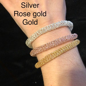 Bangle Bracelet Wire crochet bracelet Delicate bracelet Crochet Jewelry gold bracelet silver bracelet rose gold bracelet Magnetic clasp