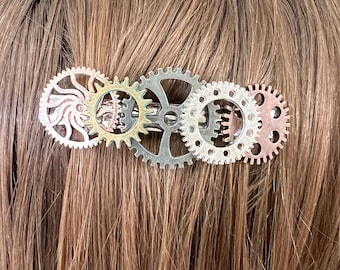 Large 3” Steampunk Gears Barrette Metal Gears Hair  Barette Steam Punk Hair Accessories Steampunk accessorie Punk Hair Clip French Barrette