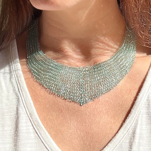 Tapering Wire Crochet Necklace Metal Necklace Formal Necklace Lightweight Necklace Sparkly Jewelry Crochet Necklace Crochet Jewelry