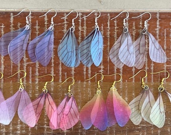 Fairy Wing Earrings delicate earrings colorful fairy wing earrings lightweight earrings pink earrings purple earrings yellow earrings blue