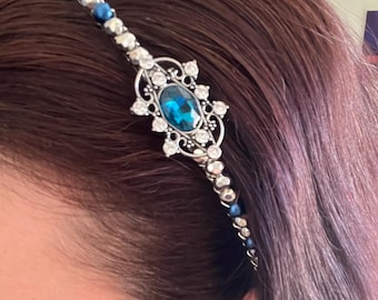 Sparkly Blue Beaded Headband: Formal Hair Accessory