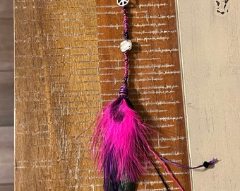 Peace Hair clip Metal Beads Clip Pink Feather Peace Hair charm Pink and Purple feather Hair clip Festival hair Feather Hair Accessory