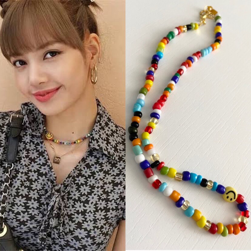 BLACKPINK LISA Beaded Necklace Kpop Smile Face Beaded Etsy