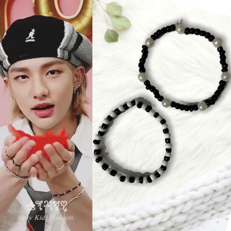 STRAY KIDS HYUNJIN Bracelet Set Black and White Beaded - Etsy