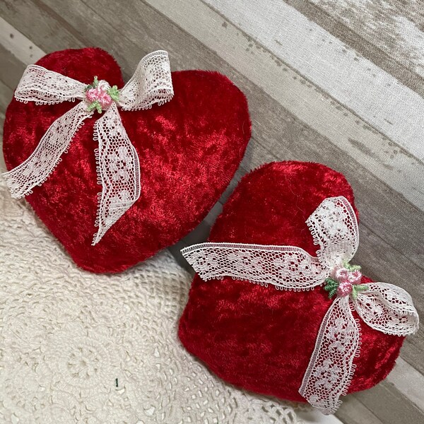 Red velvet stuffed small hearts/heart/valentines decor/velvet heart/plushie/Mother’s Day /red heart pillow/heart/red velvet/ gift