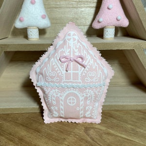 Pink Gingerbread house MINI fabric pillow//Gingerbread house/Christmas decor/tiered tray pillow/pink Christmas/plushie/pink decor/sugar plum